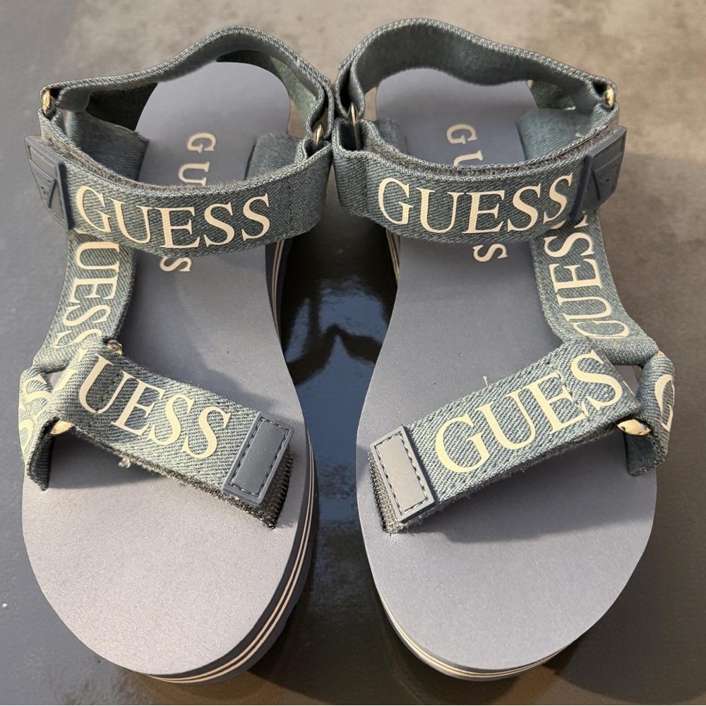 NEW GUESS Women's Avin3 Wedge Open Toe/Open Back Sandal Blue Size 6M - Picture 11 of 11